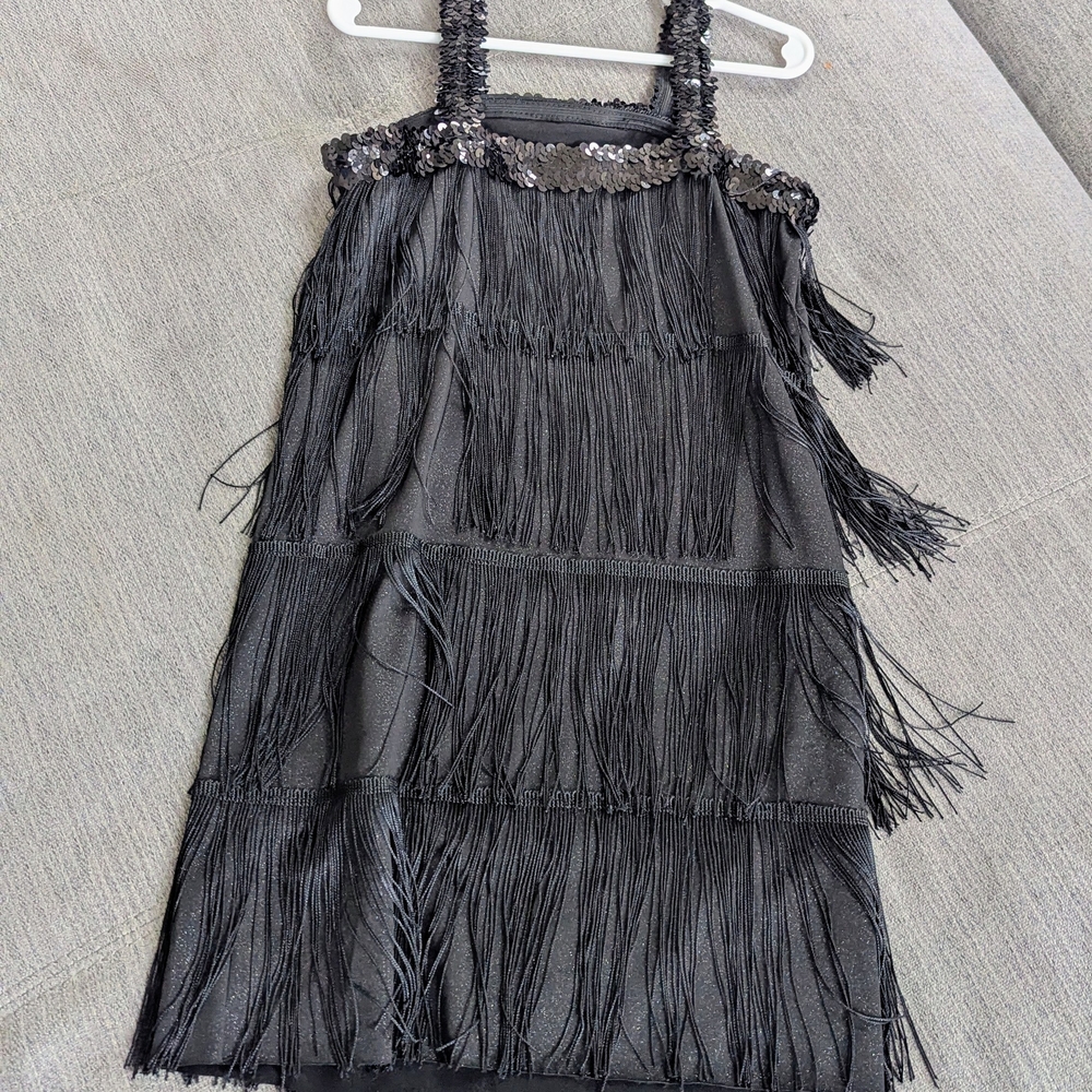 Black Fringe Dress with Sequin Detail
